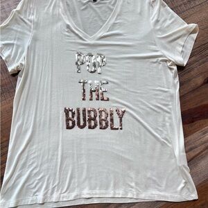 Pop The Bubbly Women's Cream V-Neck Top with Sequin Detail | XL